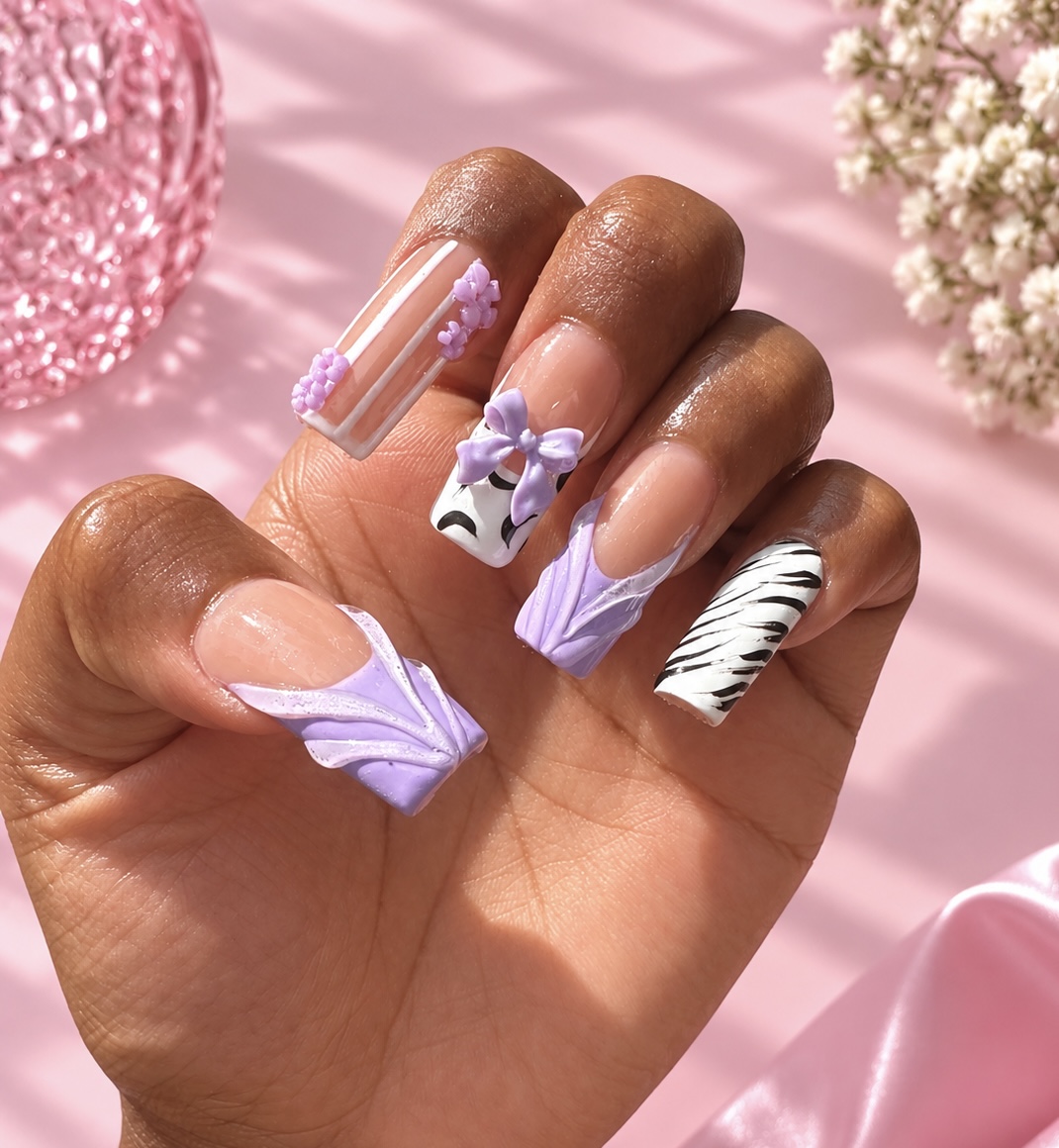 Pink custom nail design created at O.P. Nails