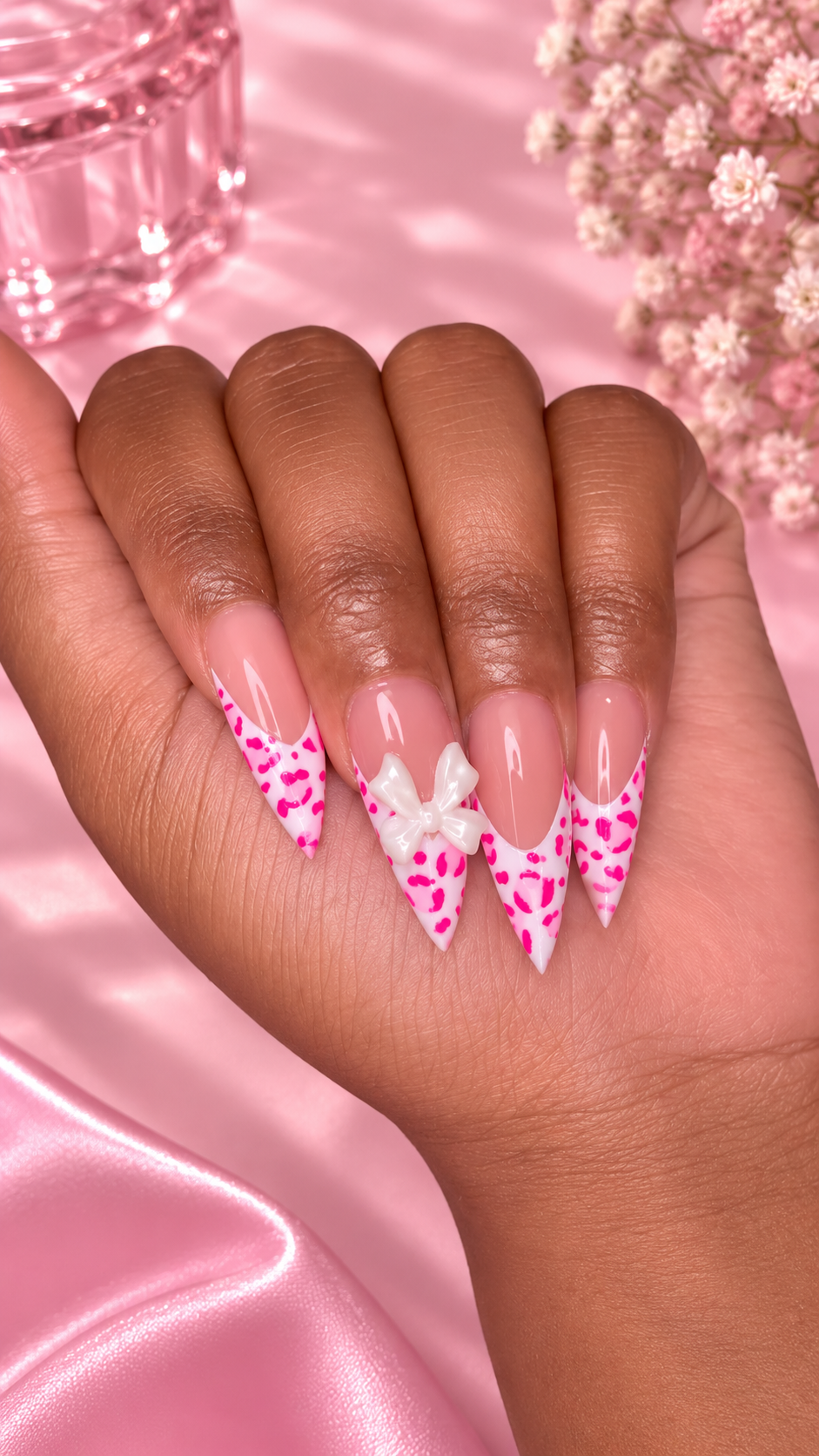 Custom rhinestone nail design created at O.P. Nails